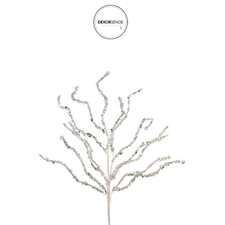 Yılbaşı Süsü Pullu Dal Beyaz 70 cm