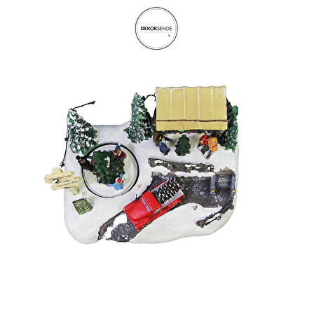 Yılbaşı Temalı Müzikli ve Işıklı Noel Köyü Antik Kırmızı Kamyon Biblo 24 cm