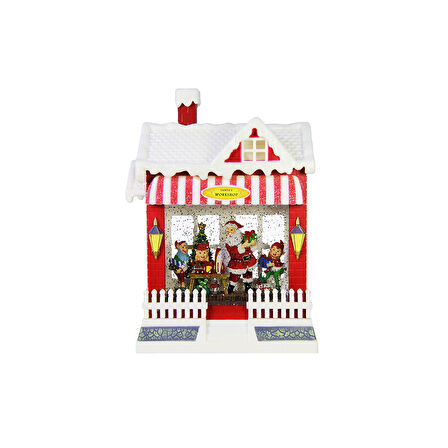 Yılbaşı Süsü Müzikli Işıklı Noel Baba Atölyesi Kırmızı 25 cm