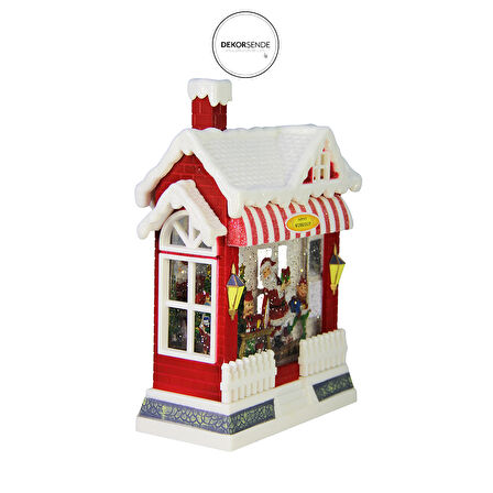 Yılbaşı Süsü Müzikli Işıklı Noel Baba Atölyesi Kırmızı 25 cm