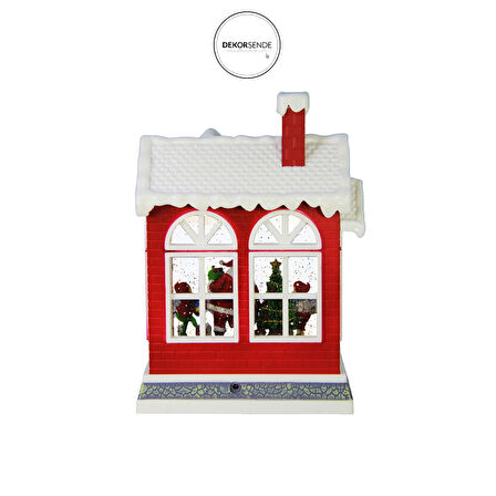 Yılbaşı Süsü Müzikli Işıklı Noel Baba Atölyesi Kırmızı 25 cm