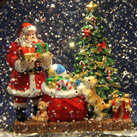 Yılbaşı Kar Küresi Müzikli Pilli Işıklı Dekoratif Biblo Antik Eskitme 18 cm