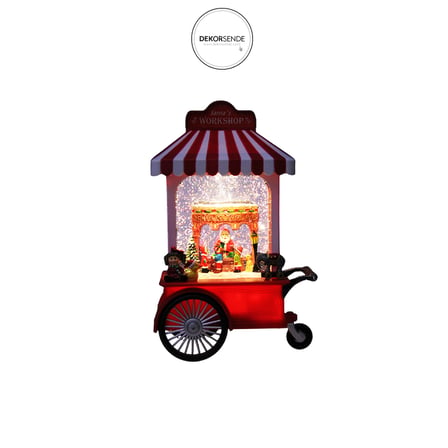 Yılbaşı Kar Küresi Işıklı Noel Baba Arabası Kırmızı 25 cm