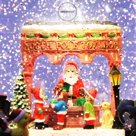 Yılbaşı Kar Küresi Işıklı Noel Baba Arabası Kırmızı 25 cm