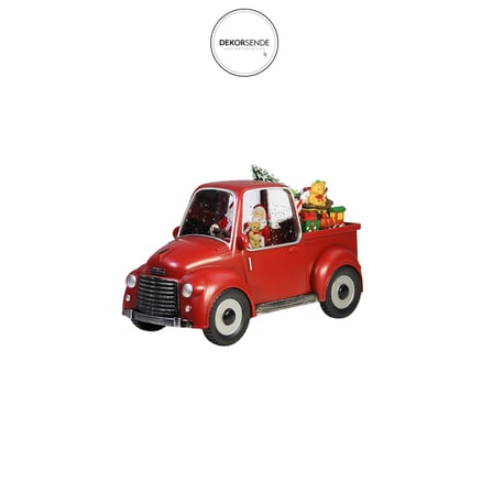 Yılbaşı Kar Küresi Noel Baba Işıklı Araba Kırmızı 22 cm