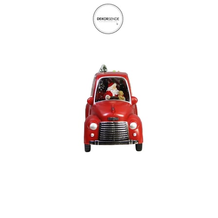 Yılbaşı Kar Küresi Noel Baba Işıklı Araba Kırmızı 22 cm