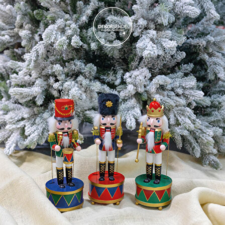 Davul Üstünde Hareketli Bastonlu Kurşun Asker Kırmızı Yeşil  30 cm