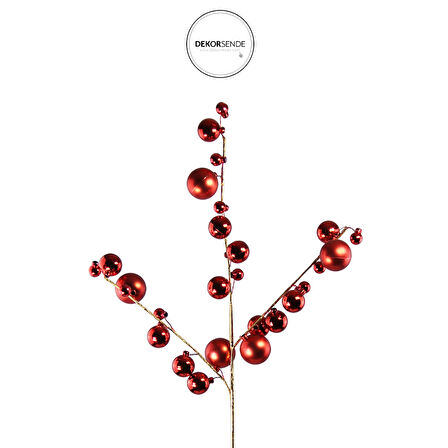 Yılbaşı Süsü Parlak Toplu Dal Kırmızı 70 cm