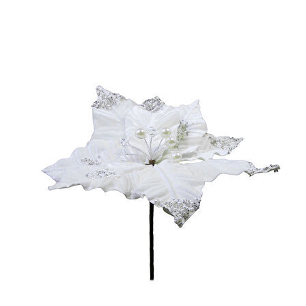 Yapay Simli İncili Ponsetya Beyaz 18 cm