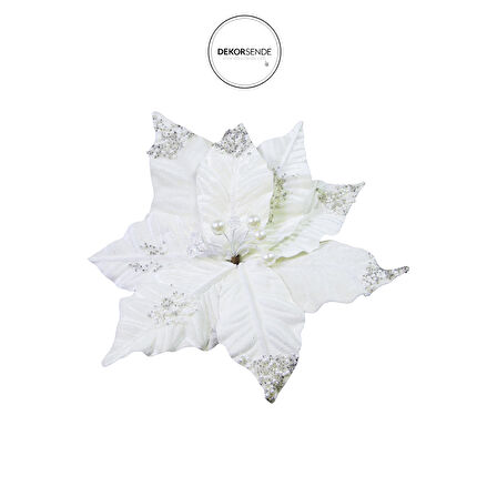 Yapay Simli İncili Ponsetya Beyaz 18 cm