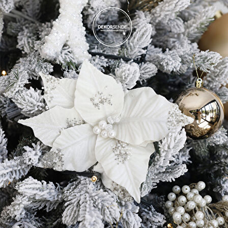 Yapay Simli İncili Ponsetya Beyaz 18 cm