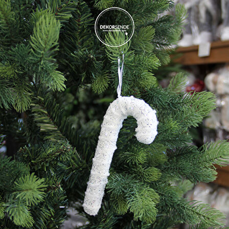 Yılbaşı Süsü Gri Pullu Baston Beyaz 17 cm