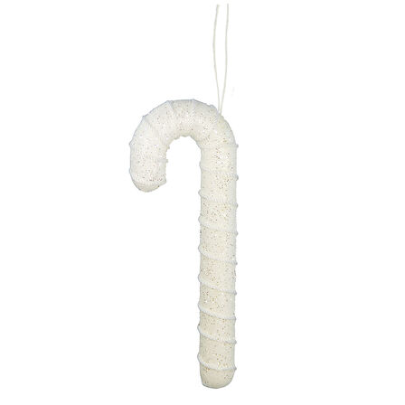 Yılbaşı Süsü Simli Şeker Baston Beyaz 25 cm