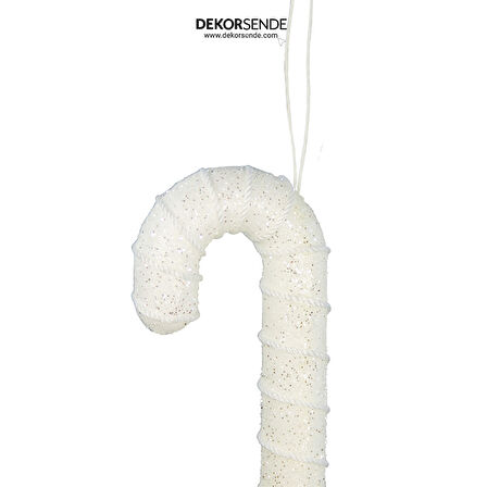 Yılbaşı Süsü Simli Şeker Baston Beyaz 25 cm