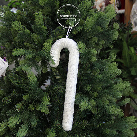 Yılbaşı Süsü Gri Pullu Baston Beyaz 33 cm