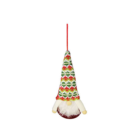 Yılbaşı Süsü Desenli Şapkalı Sakallı Asma Süs Yeşil 60 cm