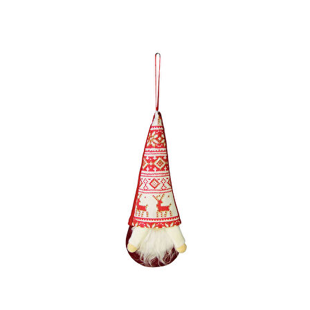 Yılbaşı Süsü Geyik Desenli Asmalı Noel Baba Kırmızı Beyaz 35 cm