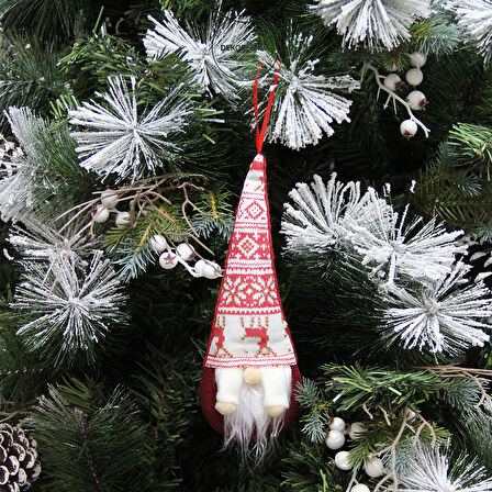 Yılbaşı Süsü Geyik Desenli Asmalı Noel Baba Kırmızı Beyaz 35 cm