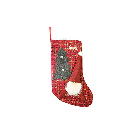 Yılbaşı Süsü Kırmızı Bereli Noel Baba Figürlü Xmas Çorap Kırmızı 40 cm