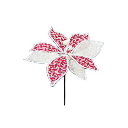 Yapay Kazayağı Desenli Jüt Detaylı Ponsetya Kırmızı Krem 25 cm