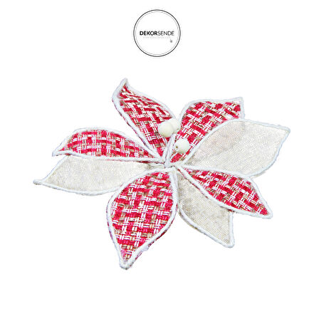 Yapay Kazayağı Desenli Jüt Detaylı Ponsetya Kırmızı Krem 25 cm