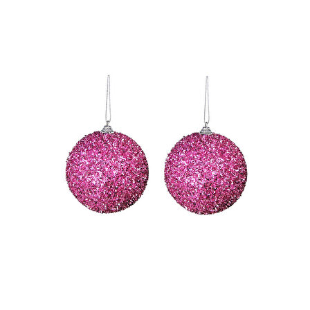 Yılbaşı Süsü 2'li Parıltılı Top Pembe 10 cm