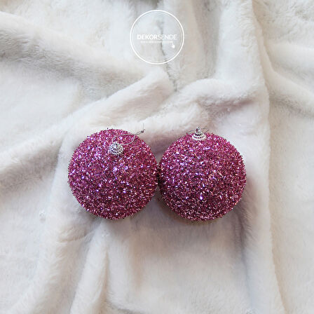 Yılbaşı Süsü 2'li Parıltılı Top Pembe 10 cm