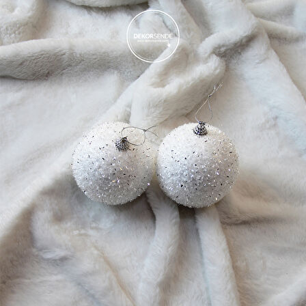 Yılbaşı Süsü 2'li Parıltılı Top Beyaz 10 cm