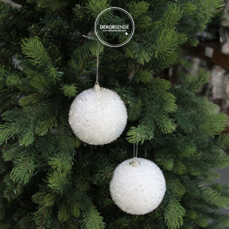 Yılbaşı Süsü 2'li Parıltılı Top Beyaz 10 cm