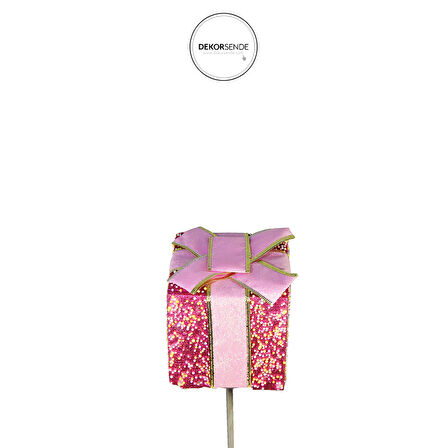 Yılbaşı Süsü Çubuklu Hediye Kutusu Fuşya 40 cm