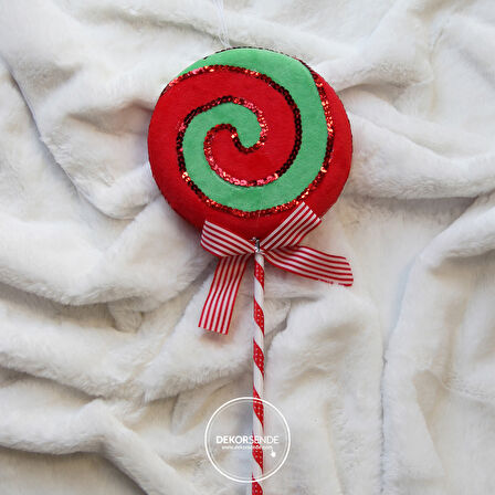 Yılbaşı Süsü Pullu Lolipop Şeker Kırmızı Yeşil 40 cm