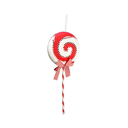 Yılbaşı Süsü Dikişli Lolipop Şeker Kırmızı Beyaz 40 cm