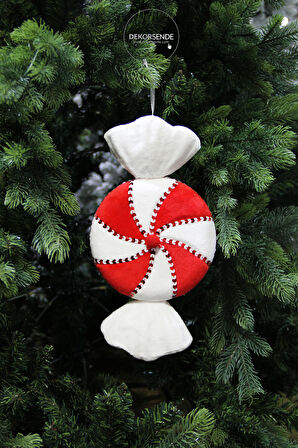 Yılbaşı Süsü Bonbon Şeker Kırmızı Beyaz 35 cm