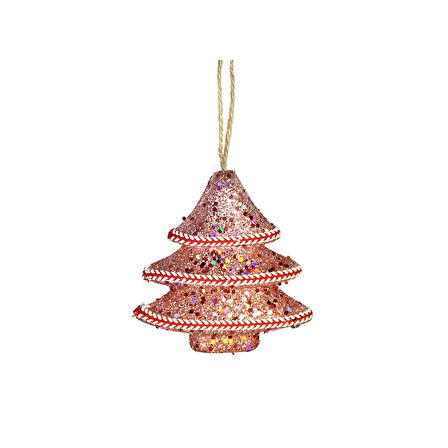 Yılbaşı Süsü Pullu Çam Ağacı Süs Pembe 13 cm
