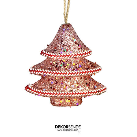 Yılbaşı Süsü Pullu Çam Ağacı Süs Pembe 13 cm