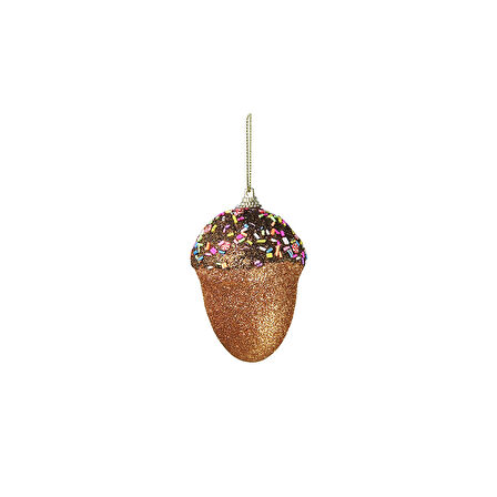 Yılbaşı Süsü Simli Fındık Kahverengi 10 cm