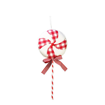 Yılbaşı Süsü Ekoseli Lolipop Şeker Kırmızı Beyaz 50 cm