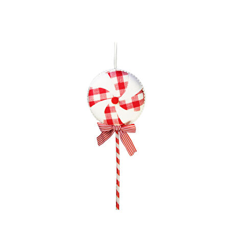 Yılbaşı Süsü Ekoseli Lolipop Şeker Kırmızı Beyaz 40 cm