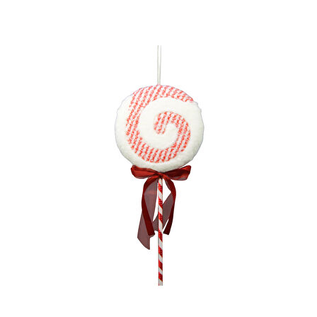 Yılbaşı Süsü Karlı Lolipop Şeker Kırmızı Beyaz 35 cm