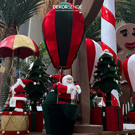 Yılbaşı Süsü Balonda Noel Baba Yeşil Kırmızı 110 cm
