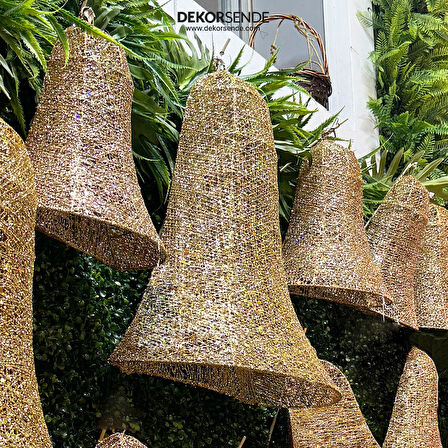 Yılbaşı Süsü Simli Tek Yön Tel Yarım Çan Altın 50 cm