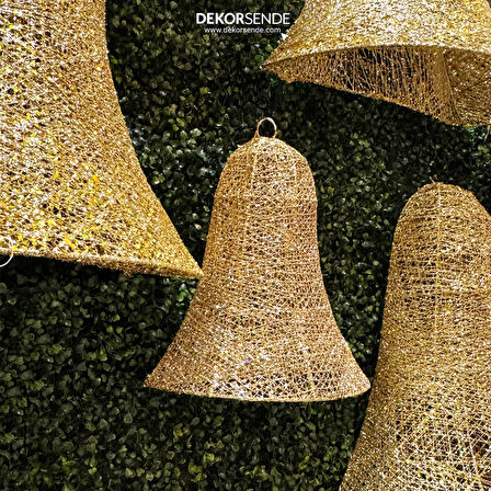 Yılbaşı Süsü Simli Tek Yön Tel Yarım Çan Altın 30 cm