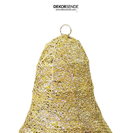 Yılbaşı Süsü 3 Boyutlu Simli Tel Çan Altın 30 cm