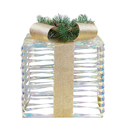 Yılbaşı Ayna Görünümlü Altın Kurdeleli Hediye Kutusu 25x22 cm