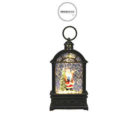 Yılbaşı Kar Küresi Müzikli Pilli Işıklı Noel Baba Biblo Antik Eskitme 18 cm