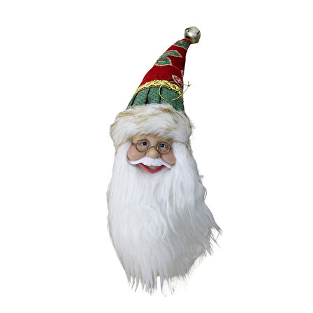 Yılbaşı Süsü İşlemeli Şapkalı Noel Baba Kafası Yeşil Kırmızı 45 cm