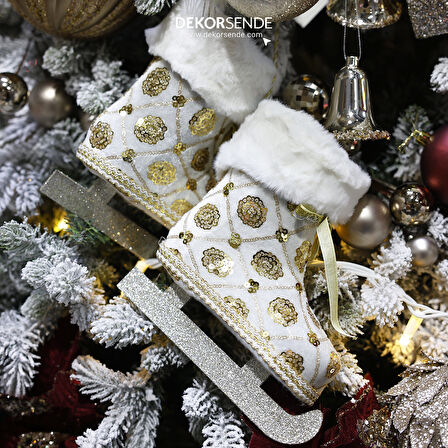 Yılbaşı Süsü Altın Pullu Paten Beyaz 20 cm