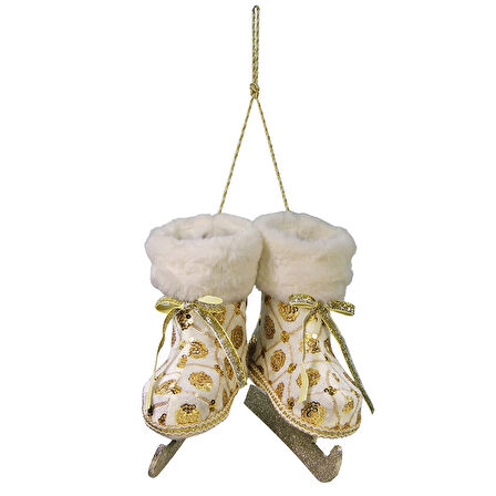 Yılbaşı Süsü Altın Pullu Paten Beyaz 20 cm