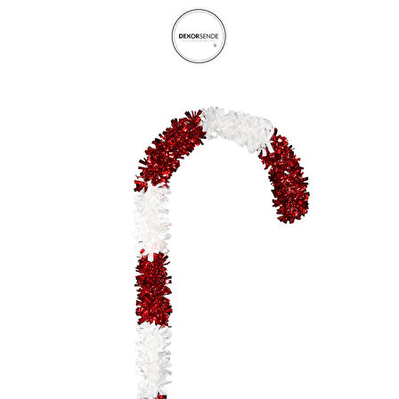 Yılbaşı Süsü Şerit Baston Şeker Kırmızı Beyaz 60 cm