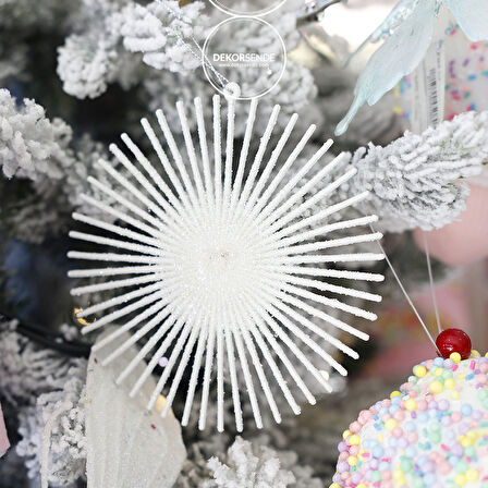 Yılbaşı Süsü Simli Güneş Beyaz 15 cm